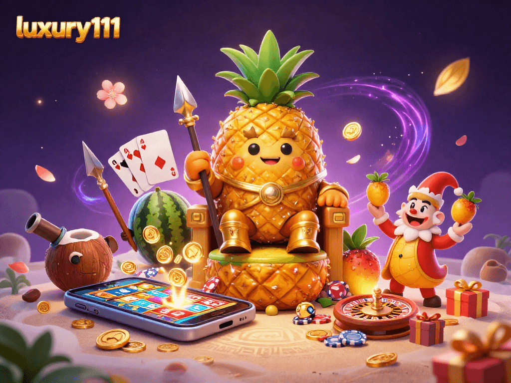 Play luxury111 with a vibrant 3D casino scene featuring whimsical characters and exciting game elements.