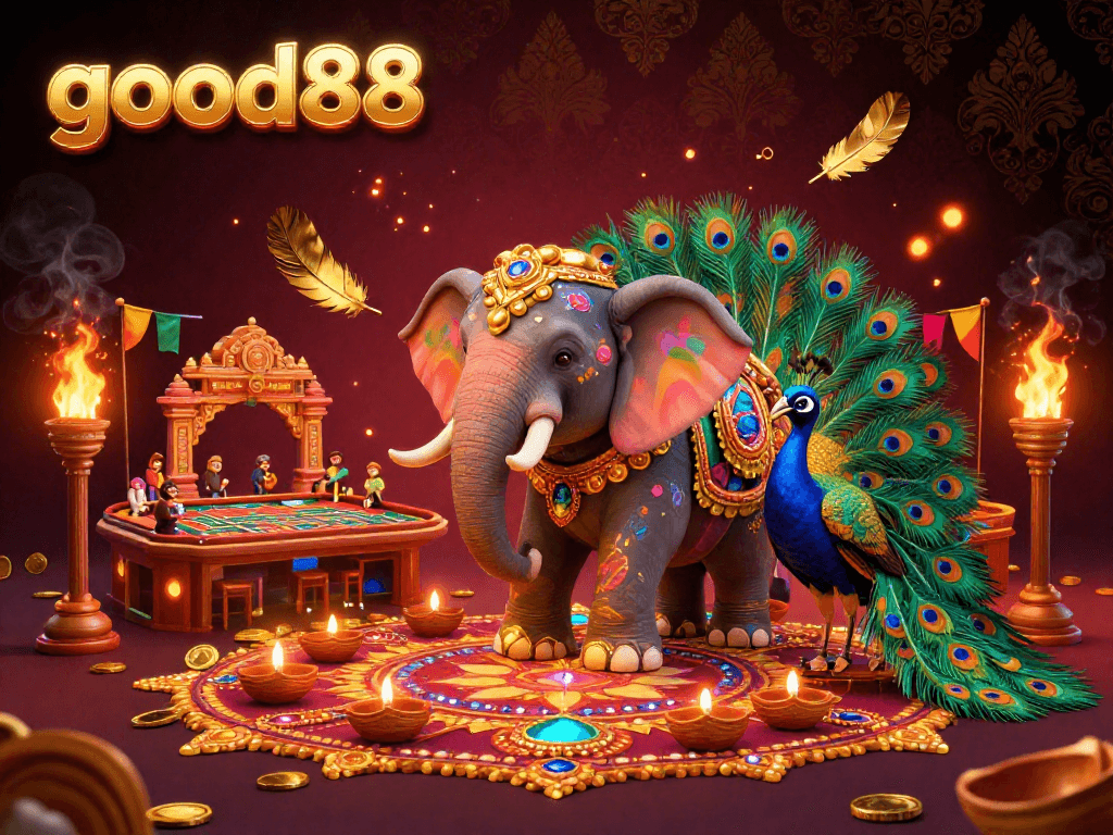 Experience exciting wins with good88 in this vibrant 3D casino scene featuring colorful characters and gambling action.