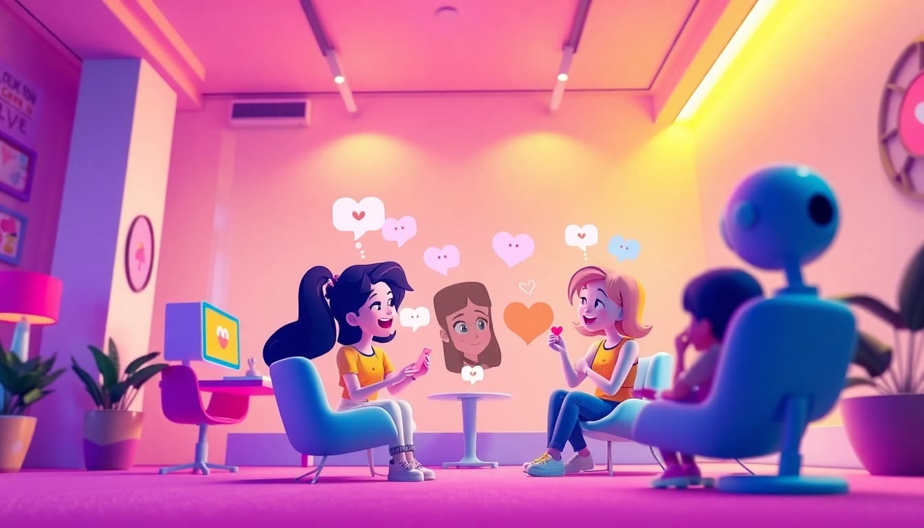 Engaging CrushOn AI chat interface featuring animated characters for NSFW interactions.