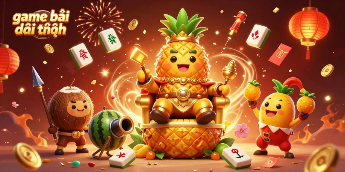 Engage in game bài đổi thưởng with a vibrant 3D casino scene featuring characters and festive elements.