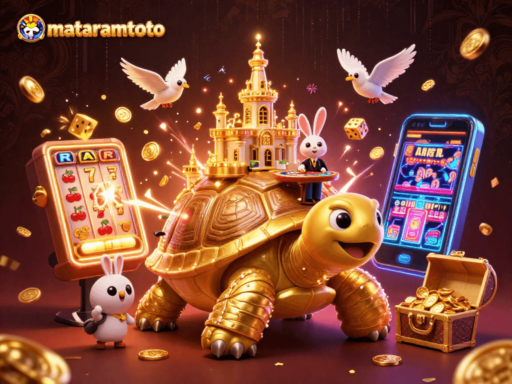 Ritual menang slot depo 5K bersama mataramtoto, lengkap dengan simbol keberuntungan dan elemen kasino lainnya.