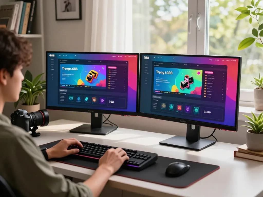 Engaging scene of a person navigating Trang chủ GG88 online gaming interface, showcasing an exciting gambling experience.