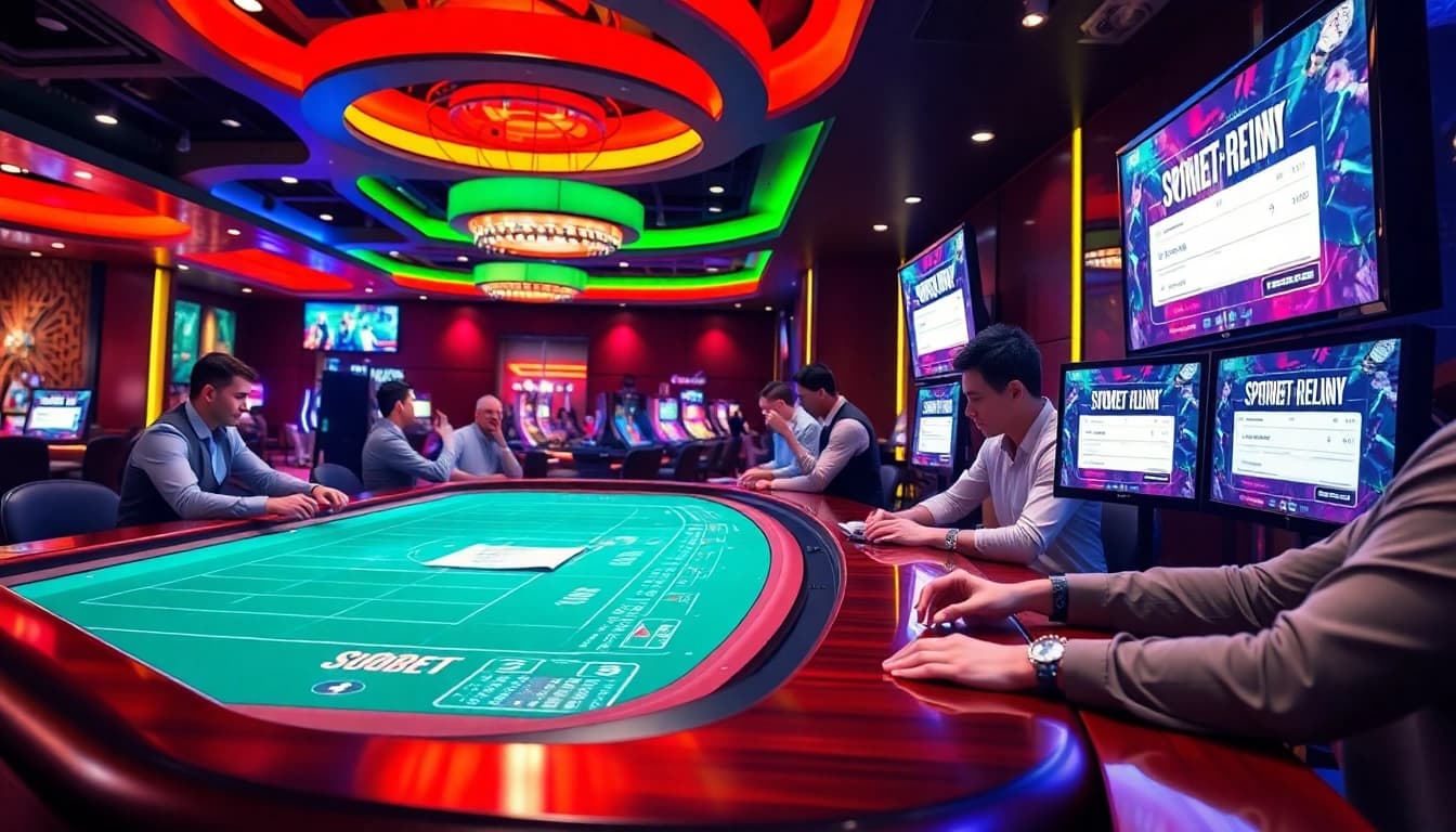 Betting excitement illustrated with sbobet link login at a vibrant casino table.