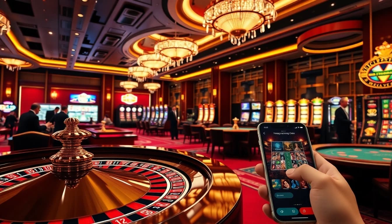 Experience thrilling online gambling at https://na777unduh.com with vibrant casino visuals showcasing roulette and poker.