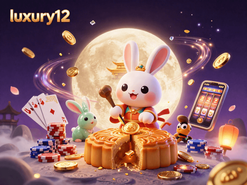 Experience luxury12 with a lively 3D scene of a moon rabbit surrounded by vibrant casino elements.