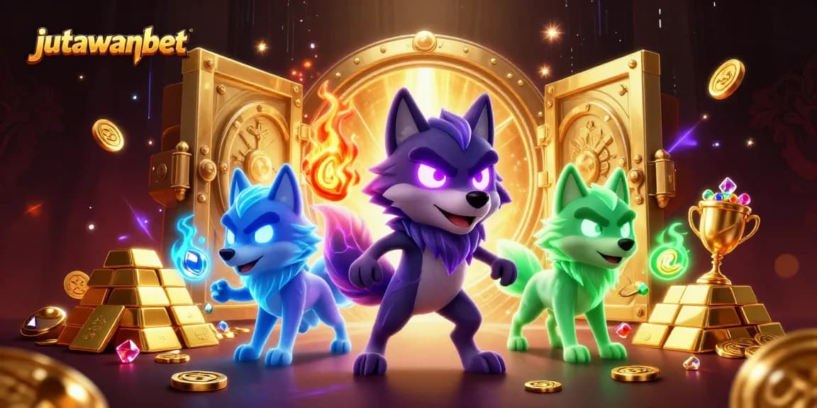 Experience the thrill at jutawanbet with ghostly wolves and treasure in a dynamic casino scene.