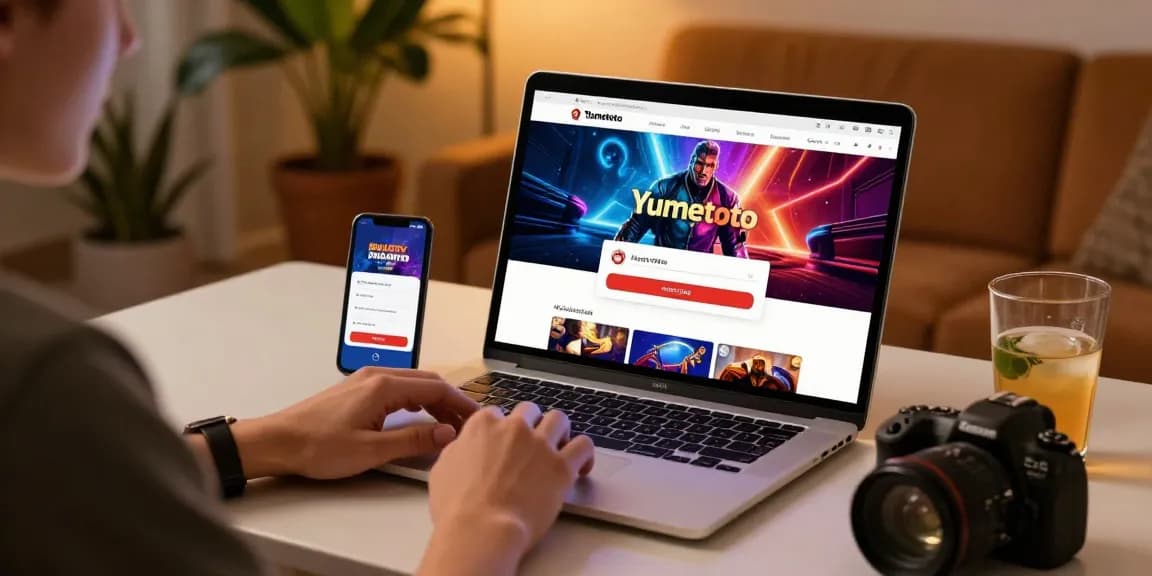 Proses yumetoto login dengan antarmuka modern dan nyaman untuk bermain game.