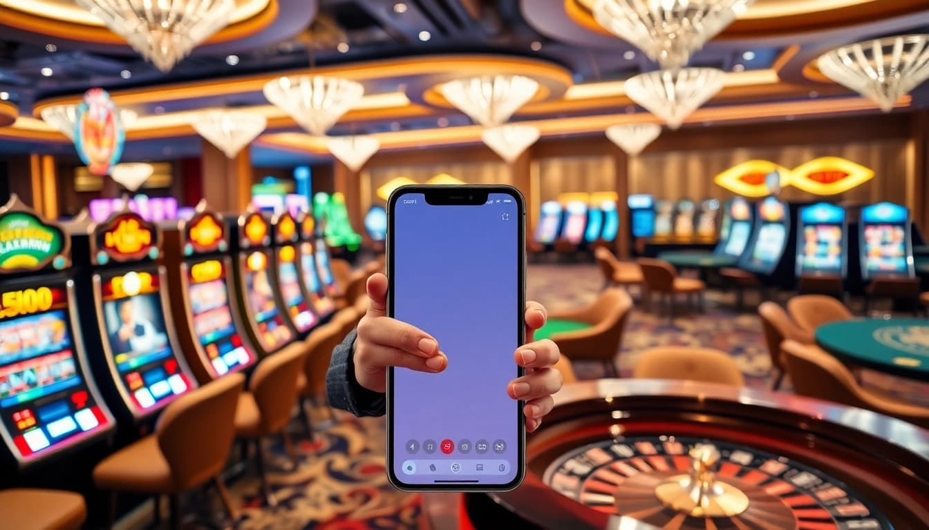 Exciting kaisar888 login scene at a luxury casino with vibrant gaming elements.