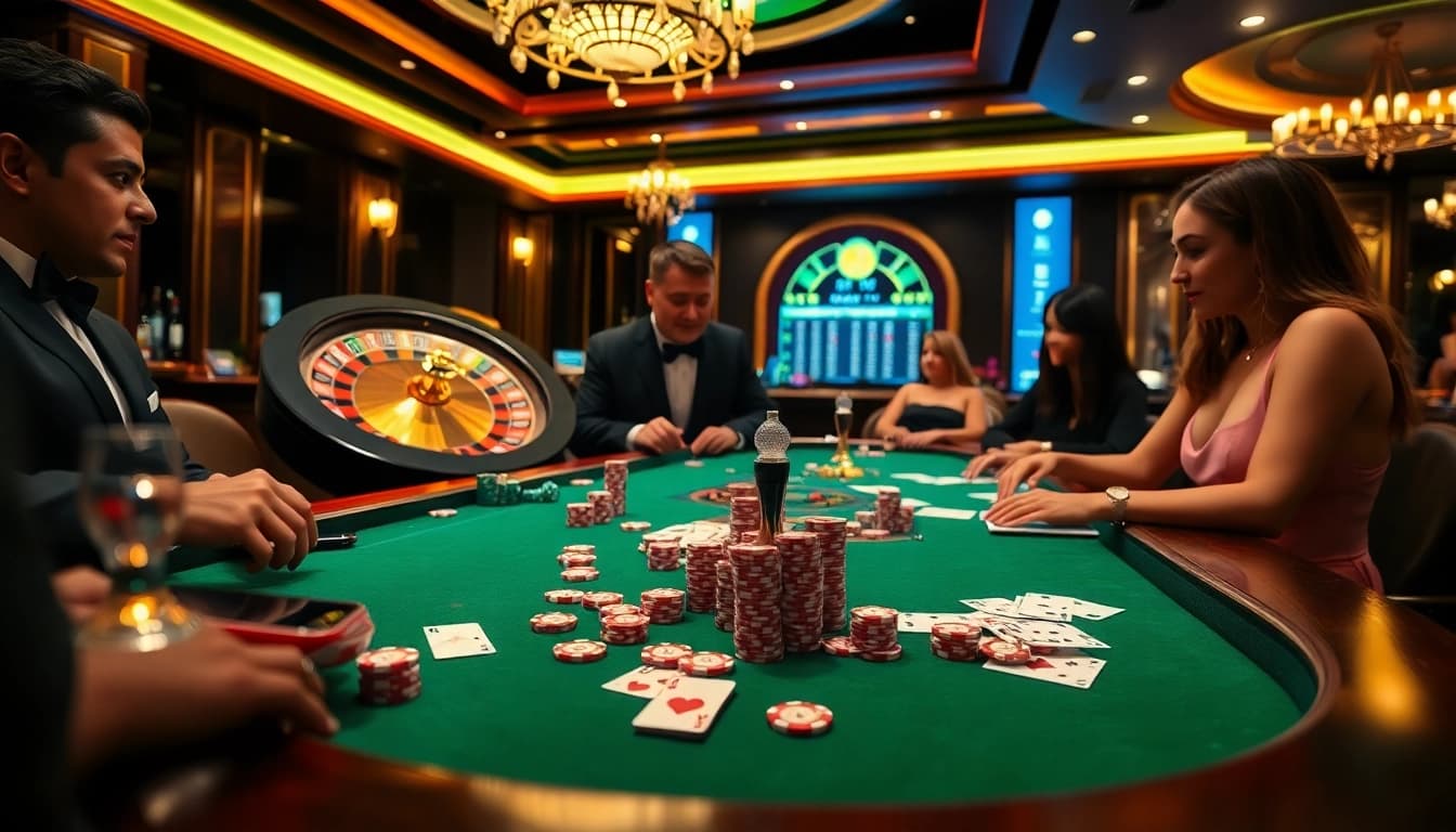 789f players enjoying an exciting game at a luxurious casino table with vibrant colors.