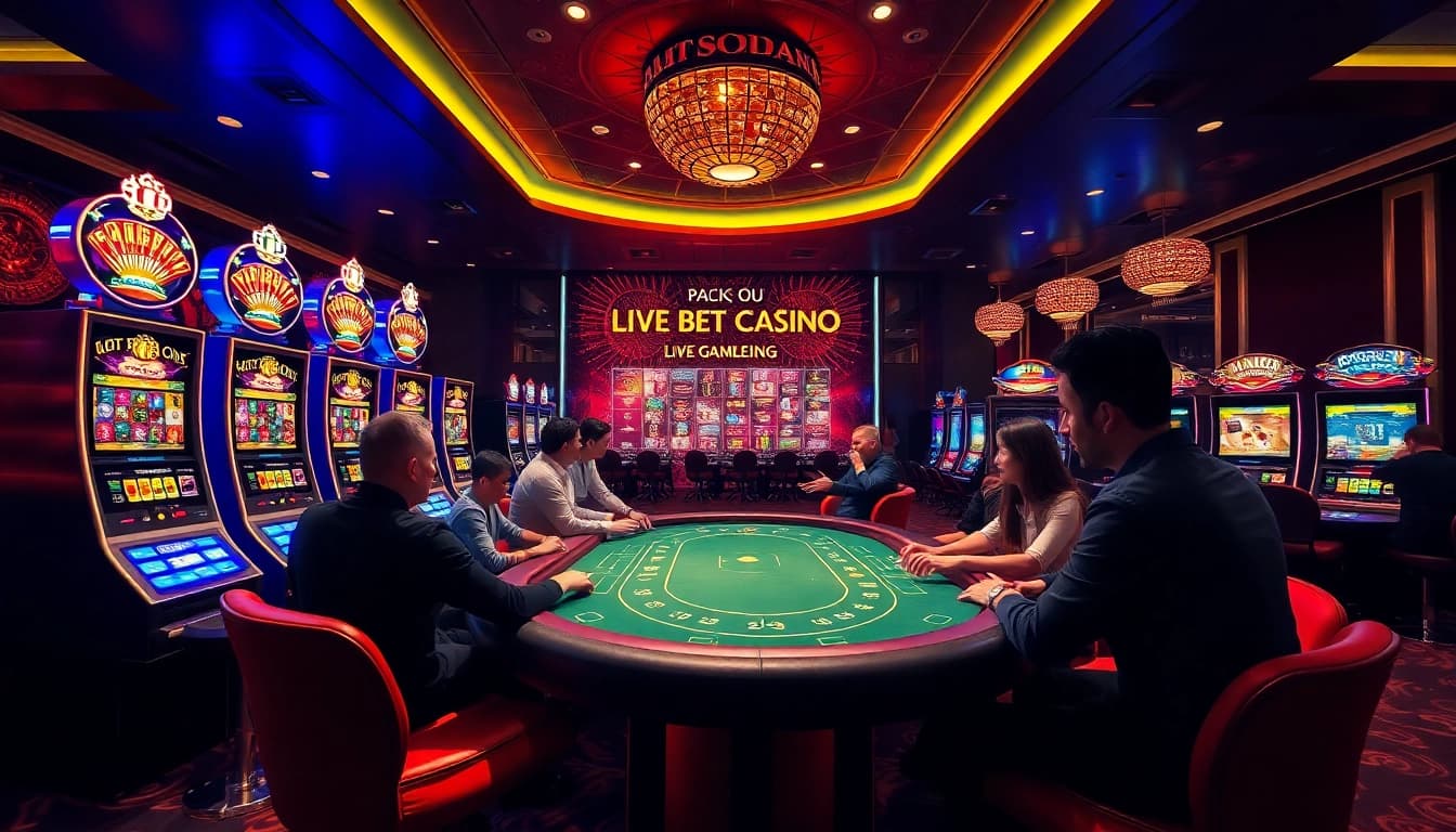 Vibrant casino scene showcasing Trang Chủ 69VN's online gaming experience with enthusiastic players.