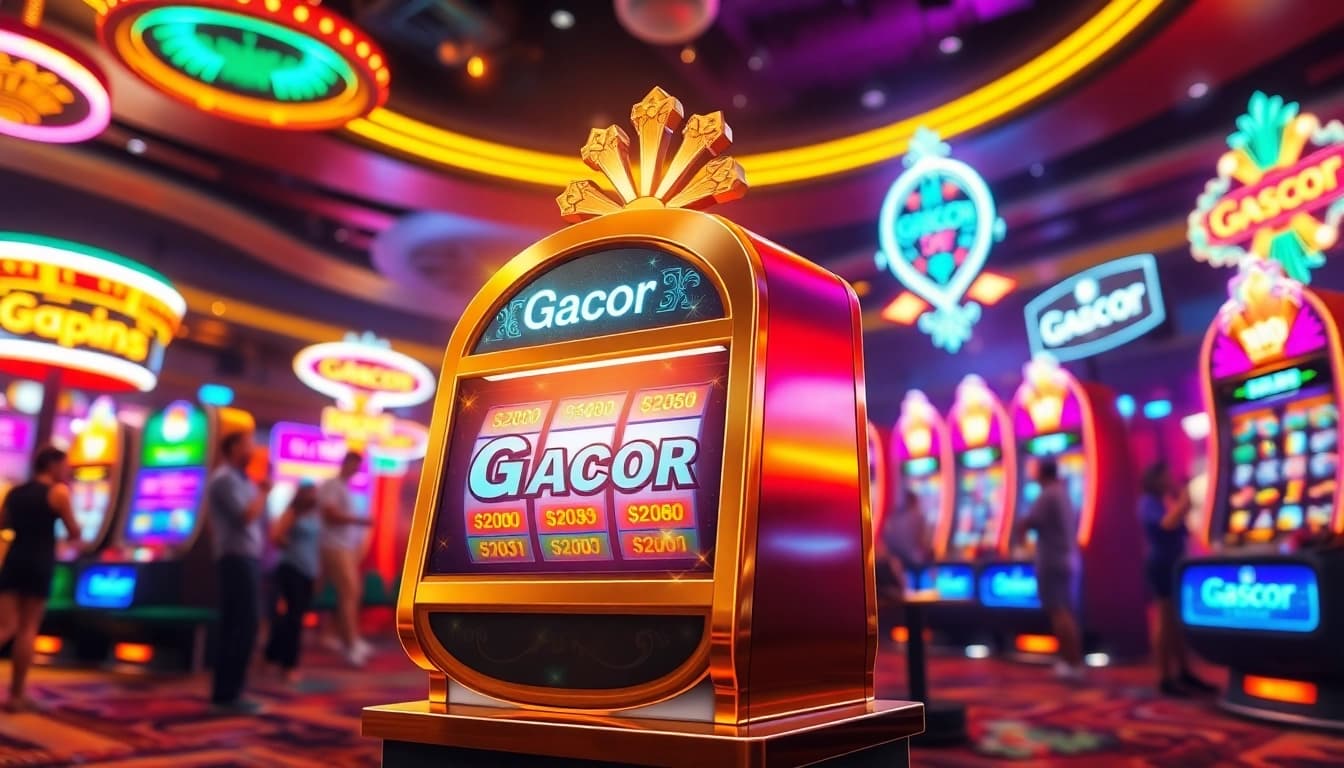 Engage with the excitement of link slot gacor in a vibrant online casino scene showcasing dynamic gaming.