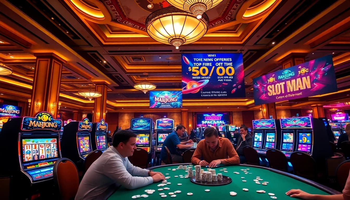 Play engaging slot demo games featuring PG Soft Mahjong and Spaceman in a luxurious casino environment.