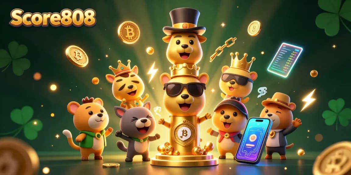 Experience dynamic betting with Score808's golden totem and crypto elements, highlighting vibrant casino action.
