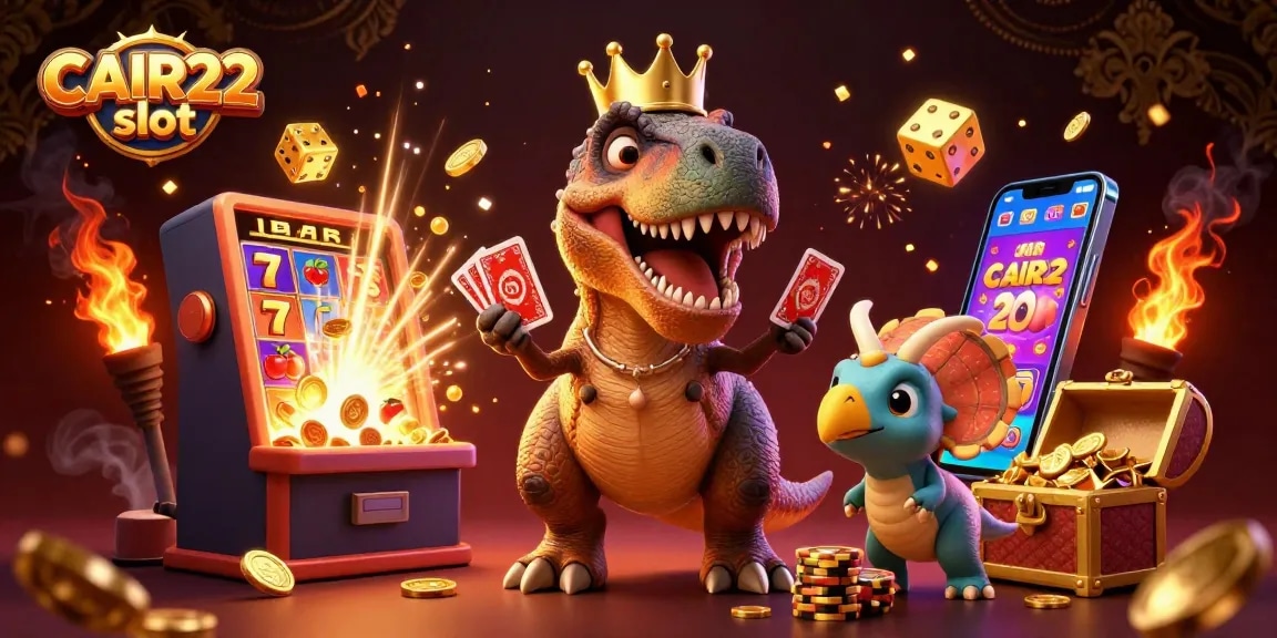 Experience thrilling wins with CAIR22 slot in a vibrant casino scene featuring colorful characters and dynamic game elements.