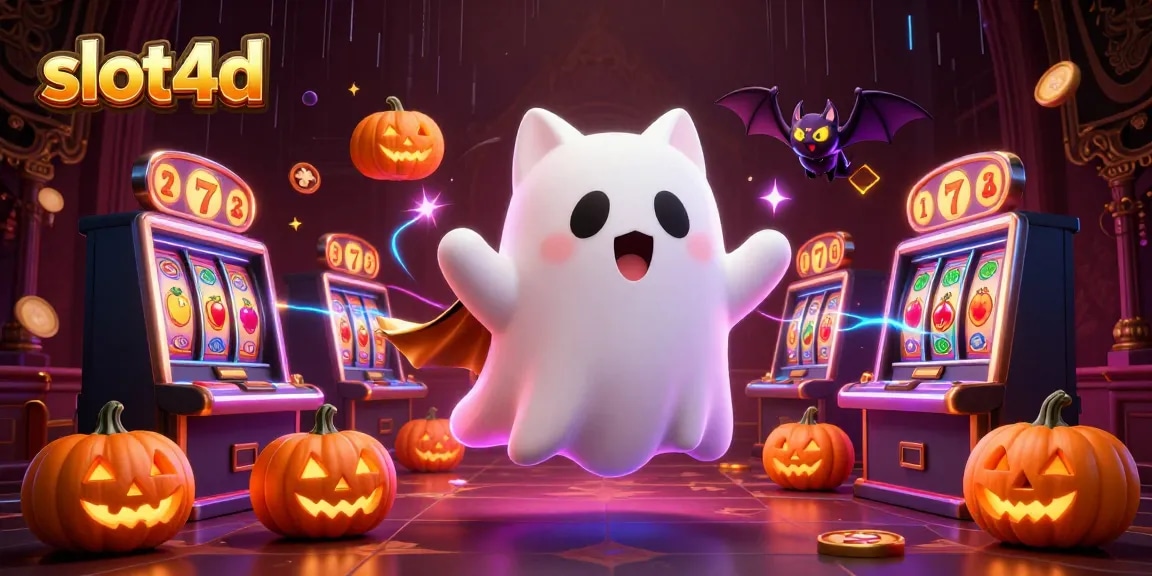 Win big with slot4d in a vibrant haunted casino scene featuring ghostly characters and dynamic game elements.