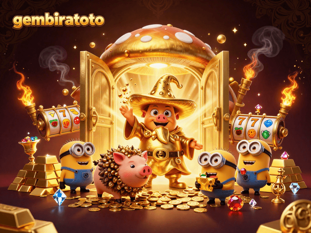 Menangkan gembiratoto dengan banyak harta berkilau dan karakter menakjubkan dalam ilustrasi kasino 3D.