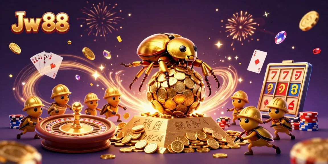 Experience thrilling gameplay with Jw 88 as golden coins cascade and excitement fills the casino.