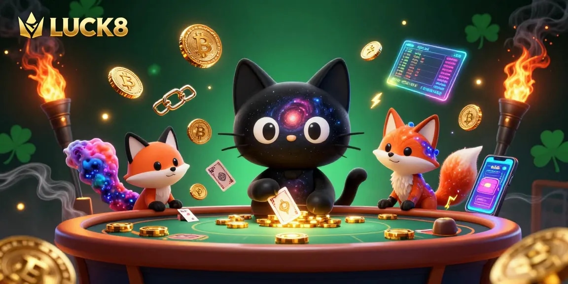 LUCK8 thu hút xu và thẻ vàng trong một sòng bạc không gian kỳ diệu.