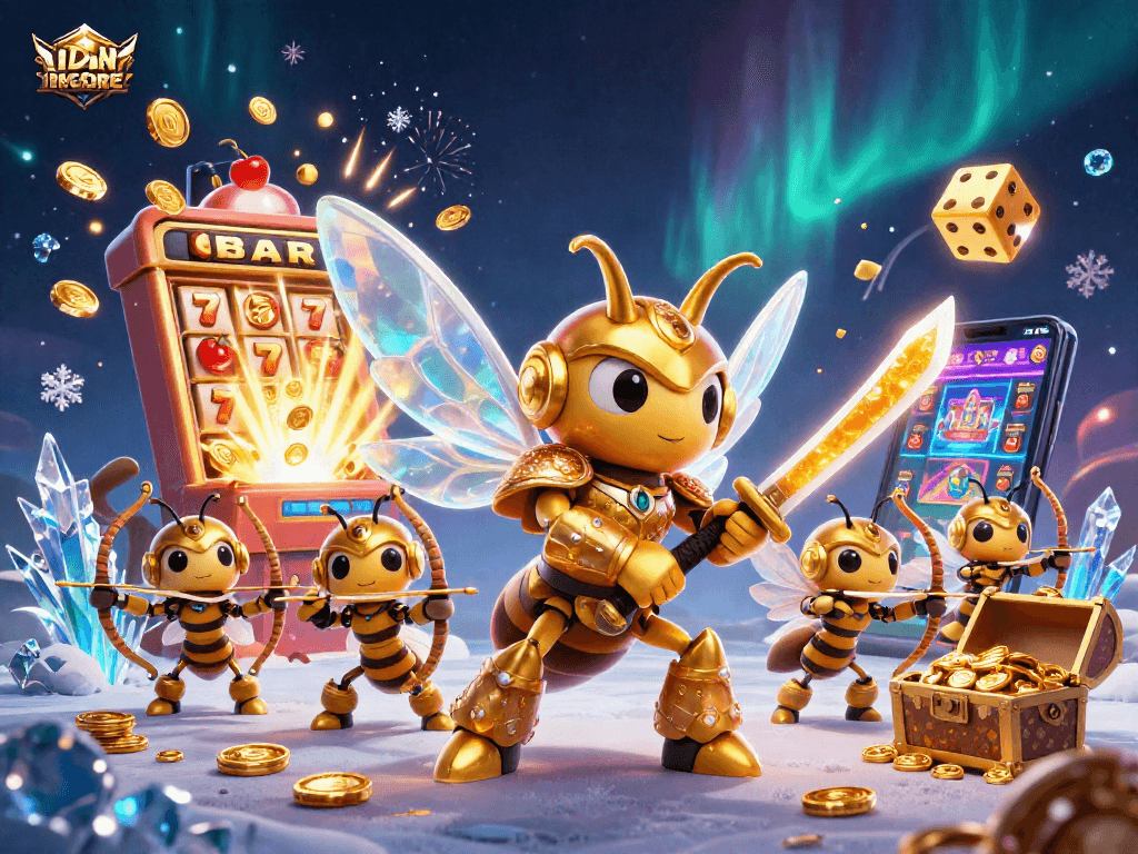 IDNSCORE showcases an exciting casino scene with vibrant characters and thrilling gaming elements.