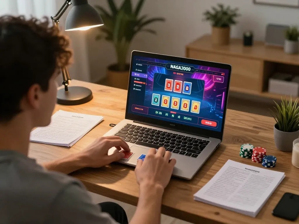 NAGA2000 online player celebrating a win during live dealer game session.