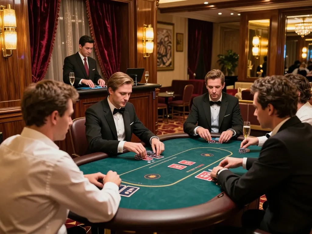Agen Resmi players celebrating wins at an upscale casino VIP table under elegant lighting.