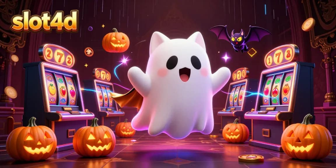 Win big with slot4d in a vibrant haunted casino scene featuring ghostly characters and dynamic game elements.