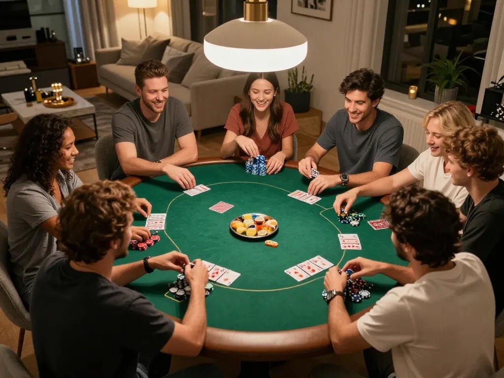 Malam poker di rumah yang menarik menunjukkan kegembiraan permainan alexis500 alternatif bersama teman-teman.