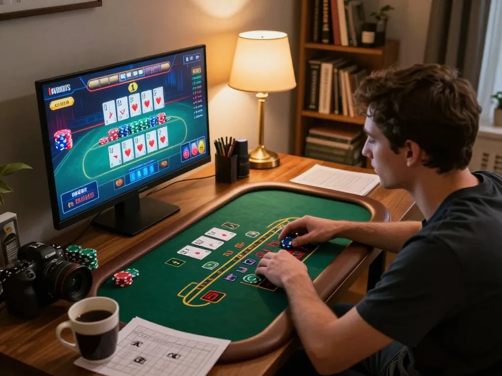 VA88 players engaged in a live dealer blackjack game at home, emphasizing strategy and immersive gaming