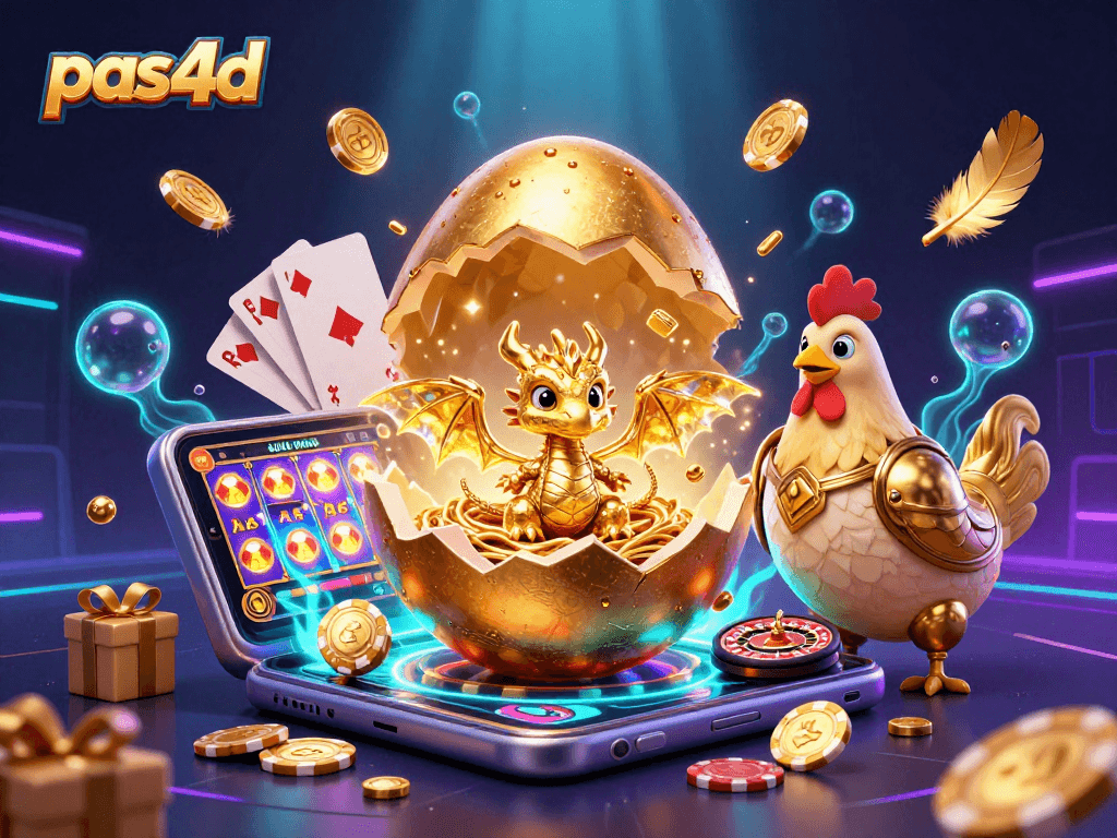 Menangkan hadiah dengan pas4d, dengan burung peternak dalam armor emas menjaga telur emas dan chip poker.