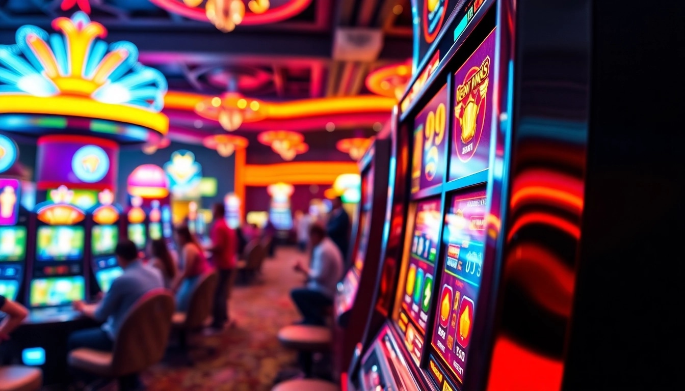 Main slot machine in a lively casino setting, enticing players with vibrant visuals.