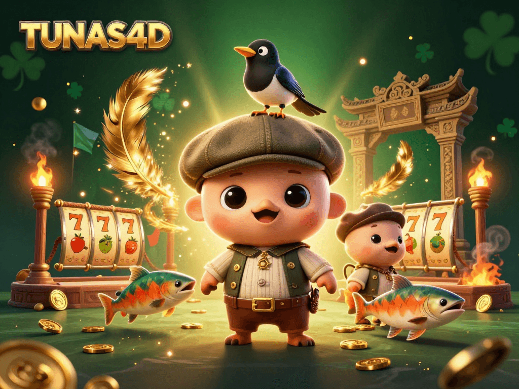 TUNAS4D showcases a lively scene with cartoonish Nessie and friends, highlighting engaging slot game elements.