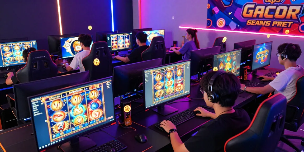 Players engaged in exciting slot gacor games in a vibrant gaming environment full of energy and modern technology.