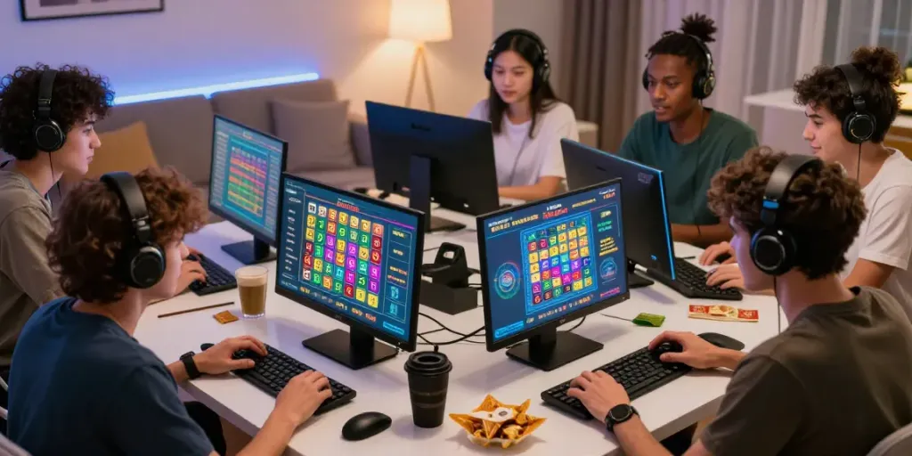 Suasana permainan togel online cirebon toto dengan teman-teman di ruang tamu yang nyaman.