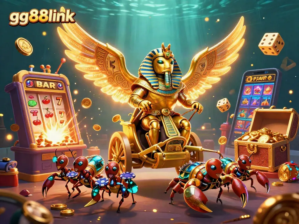 Engage with gg88link's thrilling casino experience featuring a vibrant 3D scene of winning opportunities.