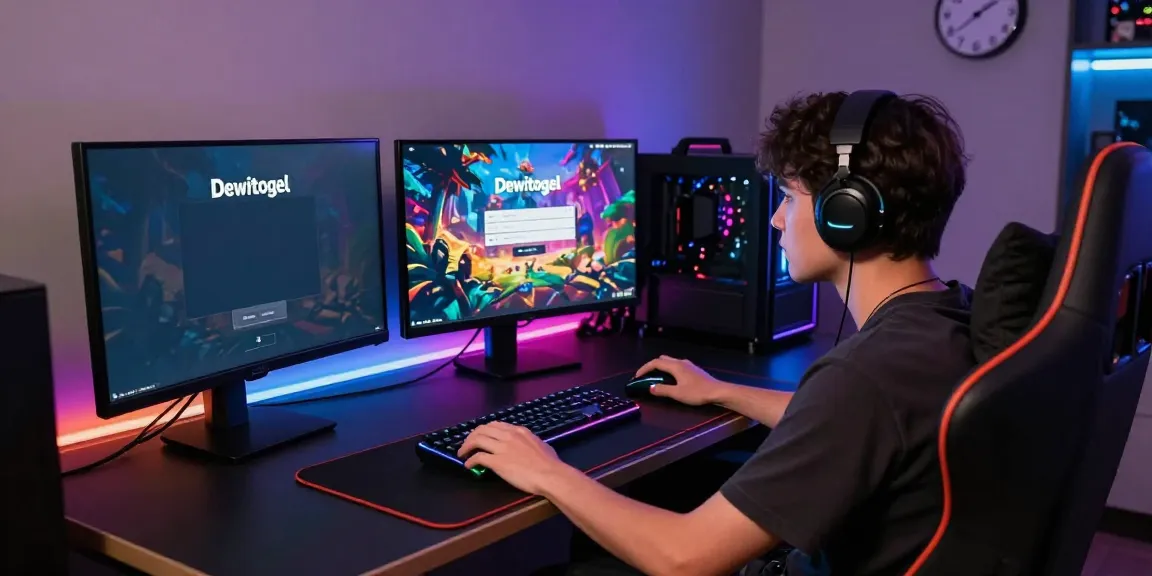 Login alternatif Dewitogel ditampilkan di layar laptop pemain dalam suasana gaming yang dinamis.