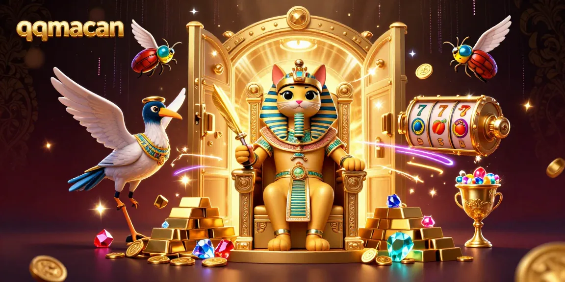 Experience thrilling slots with qqmacan in a vibrant 3D pharaoh-themed casino adventure.