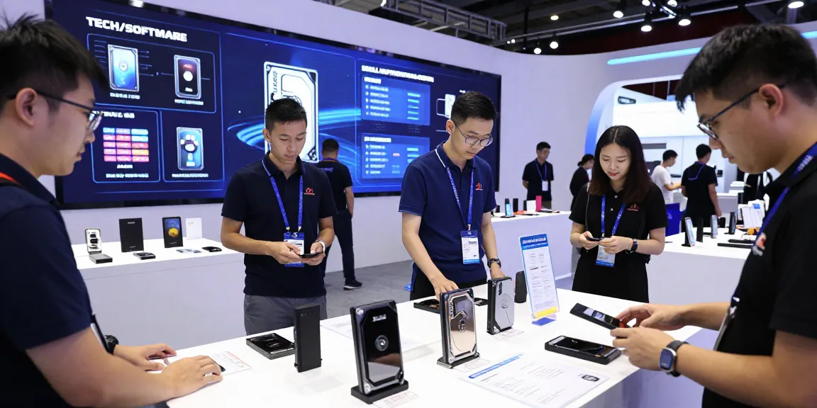 Showcasing innovative Jebol WD storage technology at a tech exhibition, highlighting SSD prototypes.
