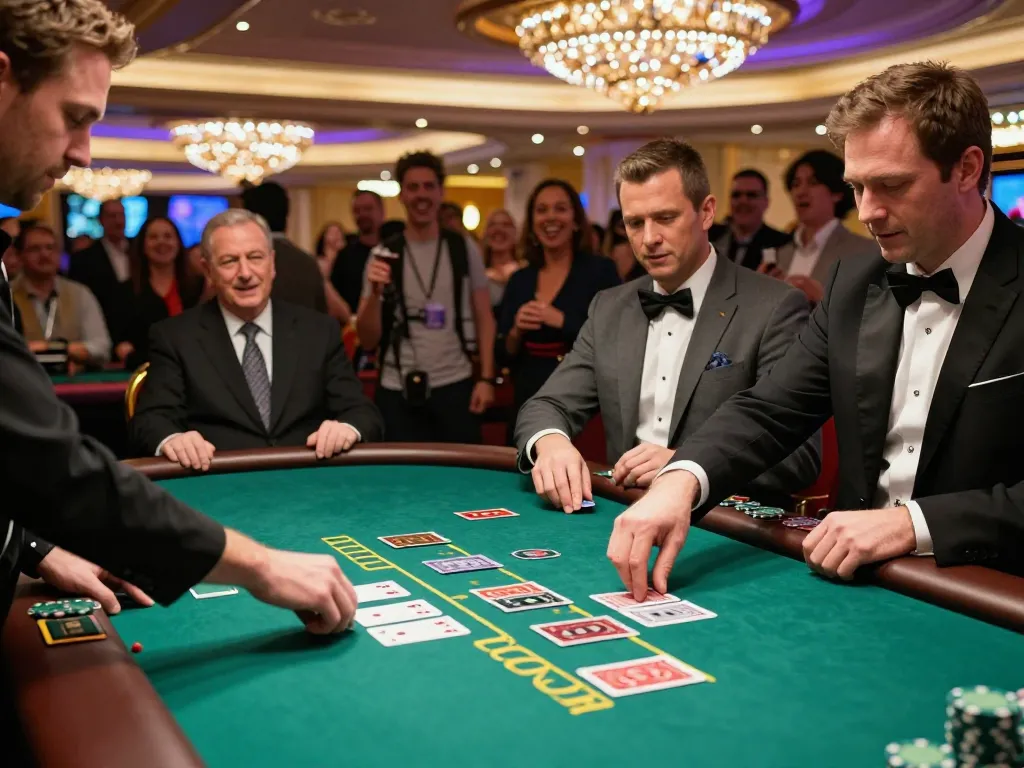 Players enjoying blackjack at Jangkar55 casino, showcasing strategic gameplay and focus.
