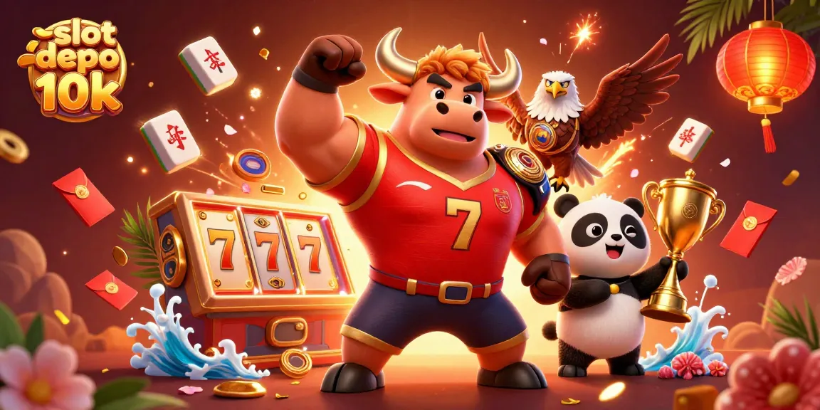 Spin to win with slot depo 10k as vibrant characters celebrate big casino wins in a colorful scene.