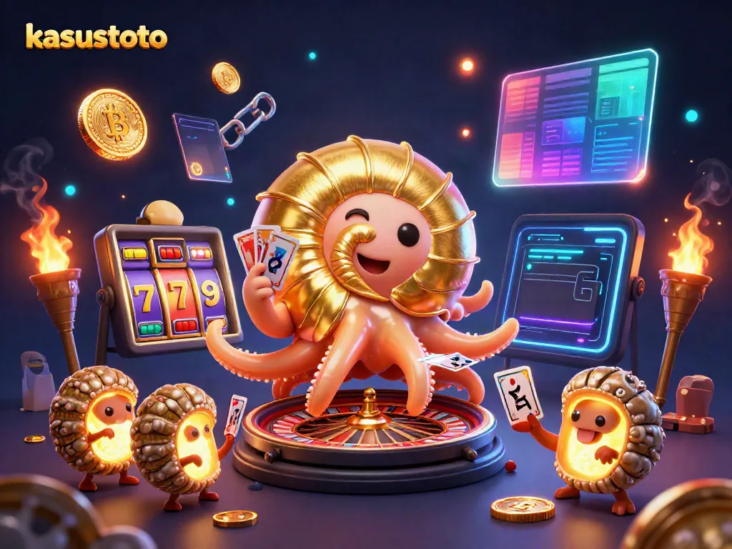 Kasustoto menghadirkan ilustrasi kasino 3D dengan nautilus raksasa dan simbol slot, menawarkan pengalaman bermain yang mendebarkan.