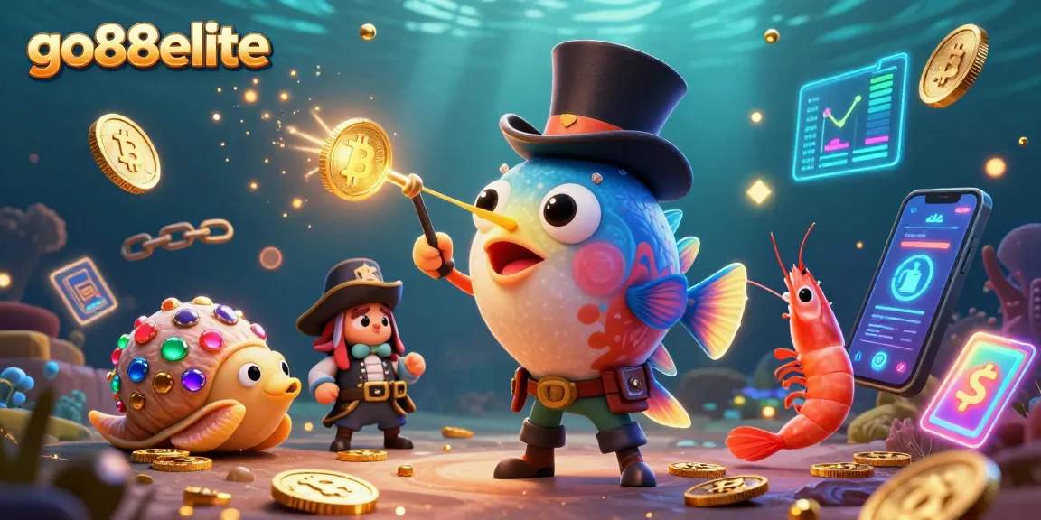 Attract golden coins with go88elite's underwater adventure featuring an anglerfish, shrimp, and treasures.