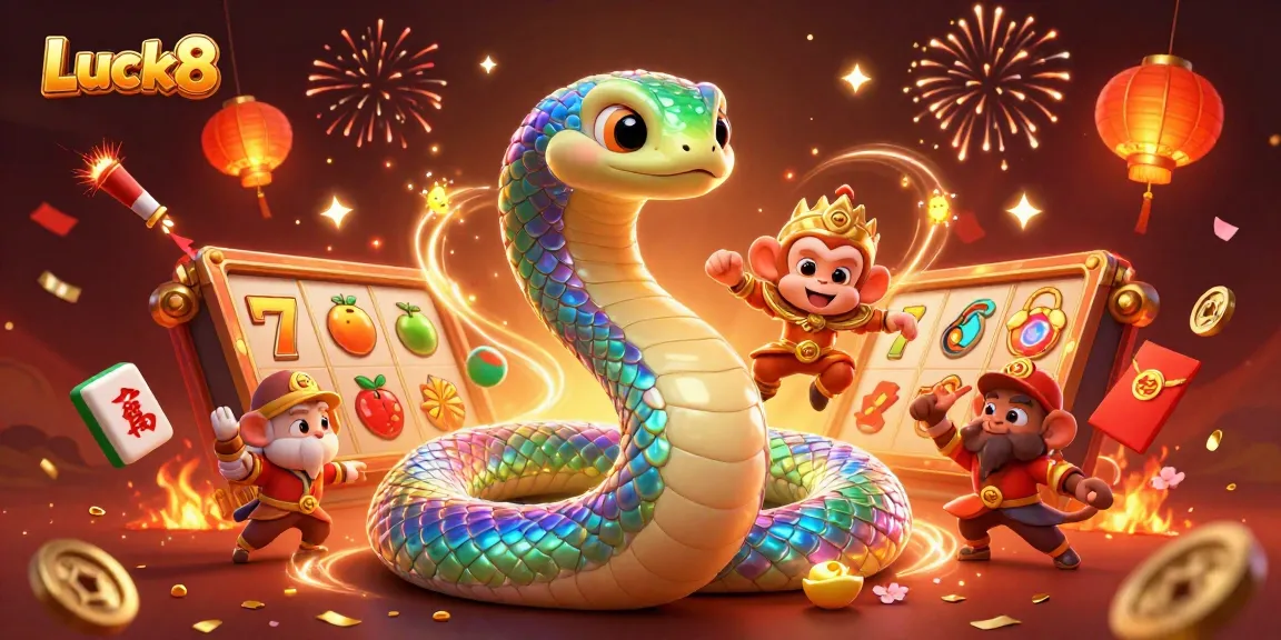 Engage with Luck8's dynamic casino excitement through colorful 3D illustration of games and rewards.
