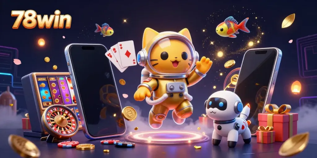 Experience thrilling gaming moments at 78win with an eye-catching casino illustration featuring a cosmic adventure.