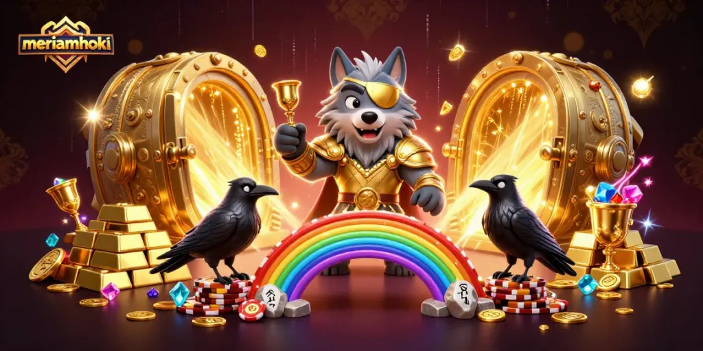 Meriamhoki menghadirkan keseruan dengan ilustrasi kasino penuh detail dan karakter fantasi.