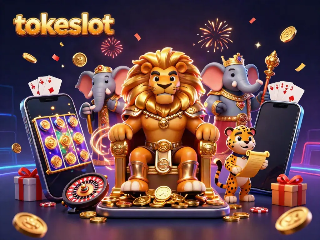 Engage with tokeslot's dynamic gaming experience featuring a lion king, wise elephant, and sleek cheetah.