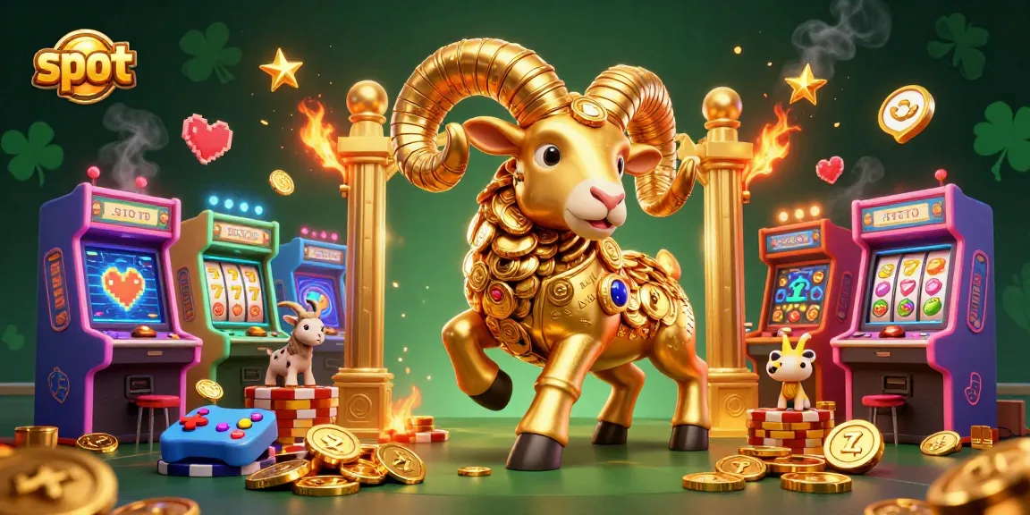Spin and win with slot machines featuring a golden ram charging through a vibrant casino