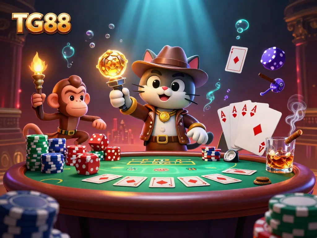 Slide into excitement at TG 88 with an adventurer cat uncovering treasures in a poker-themed temple.