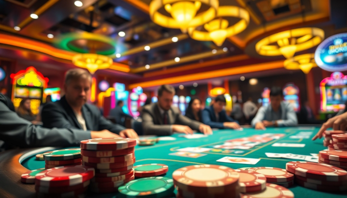 Experience afktoto excitement with players engaged in a high-stakes poker game at a vibrant casino.