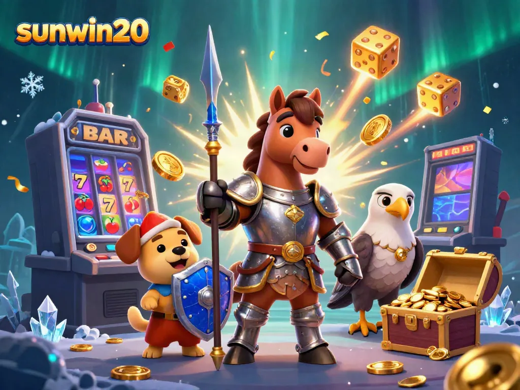 Experience thrill with sunwin20 as the knight, squire, and falcon gather around a dynamic slot jackpot.