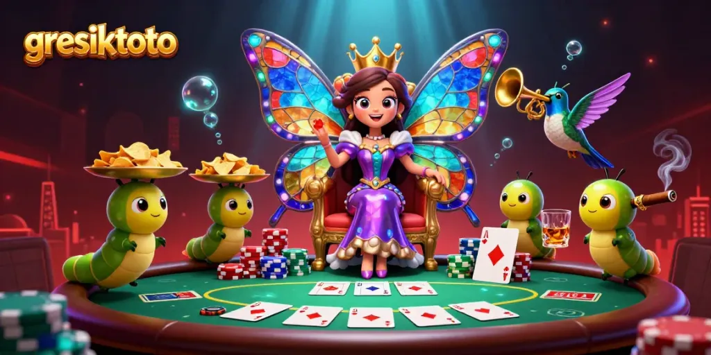 Experience thrilling gaming at gresiktoto with a vibrant casino scene featuring the butterfly queen.